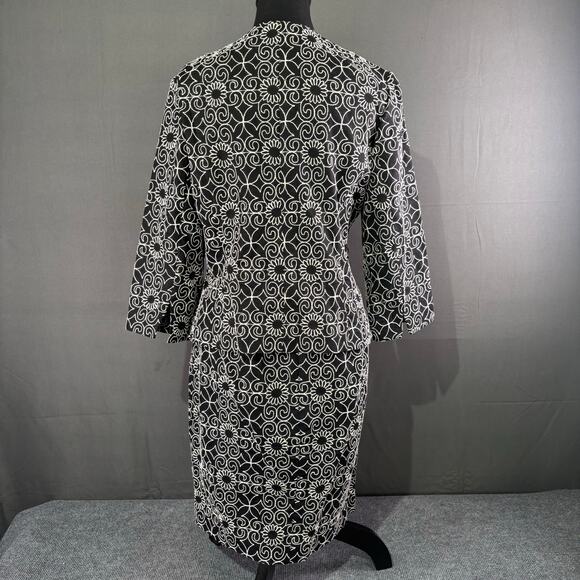 Linen Suit Women’s 6 Bandolino Jacket Skirt Embroidered Floral Corp Black White - Picture 3 of 15